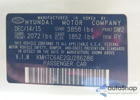 2016 Hyundai Veloster Turbo z USA, uszkodzony, nr VIN KMHTC6AE2GU286286